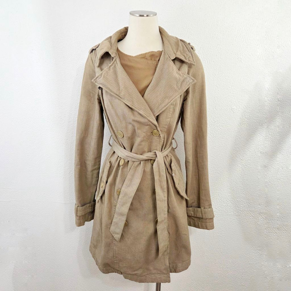 Free People khaki herringbone trench coat with plaid lining Y2K coat medium